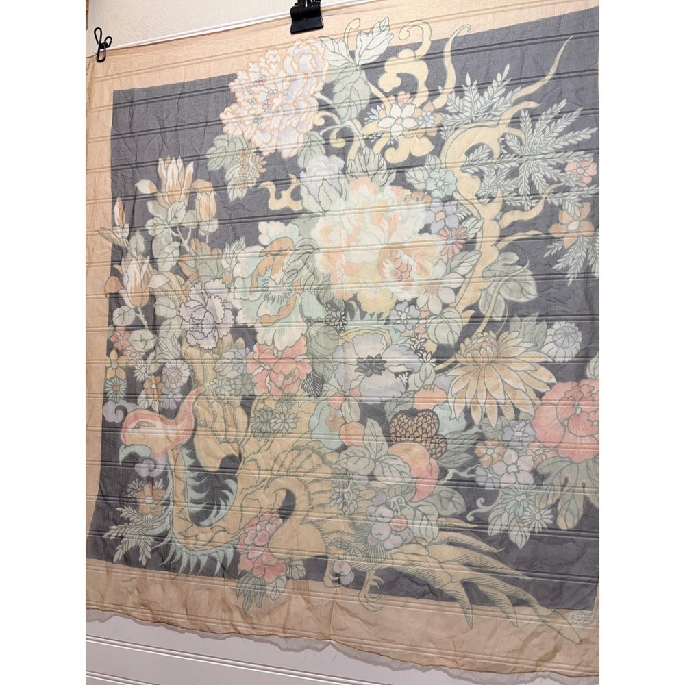 Liberty of London Scarf Silk Peach Grey Floral Dragon Chinoiserie 33x33